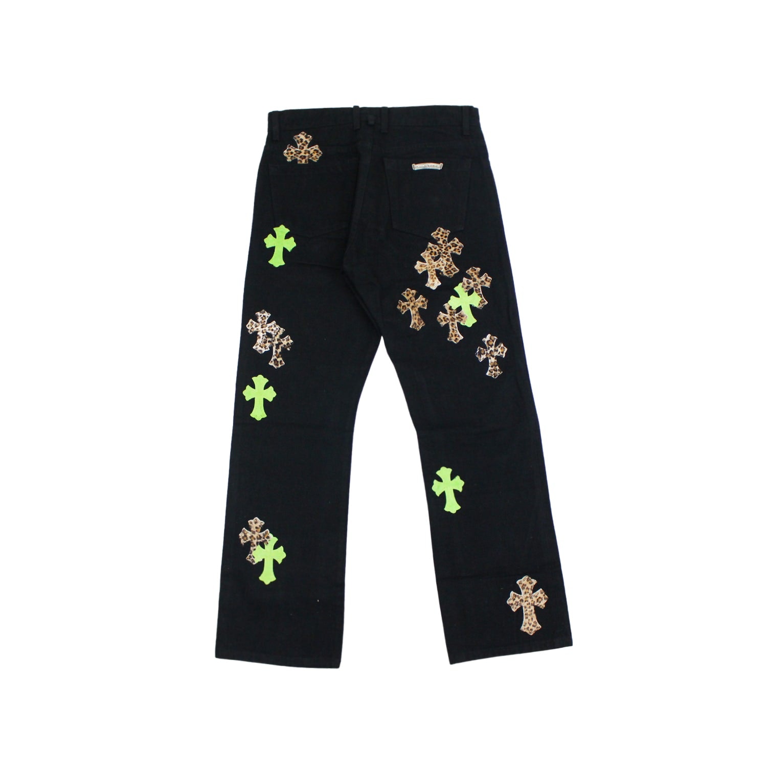 https://d2cva83hdk3bwc.cloudfront.net/chrome-hearts-green-leopard-cross-patch-jeans-black-2.jpg
