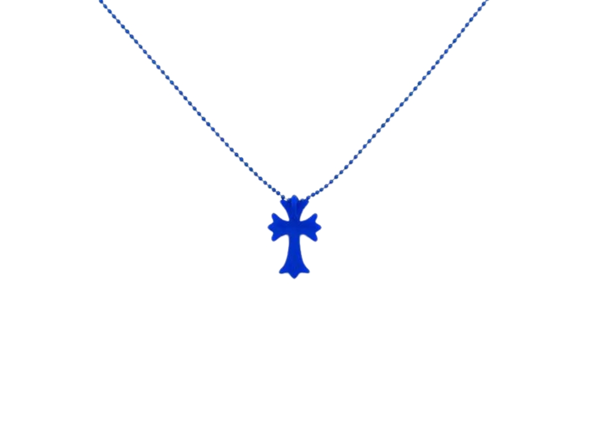 アクセサリー Chrome Hearts Rubber Small Cross Blue Chrome Hearts Rubber Cross Pendant Necklace - Base Metal