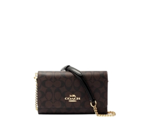 Coach Flap Clutch Crossbody In Signature Coated Canvas And Smooth Leather With Gold Tone Hardware