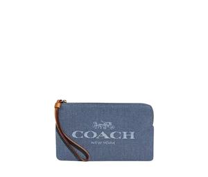 Buy Coach Large Corner Zip Wristlet In Denim And Vachetta Leather at Sasom – Authentic and Ready to Ship