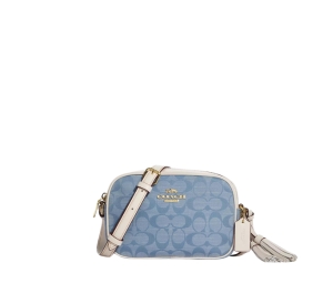 Coach Mini Jamie Camera Bag In Signature Denim Chambray and Leather With Gold Hardware