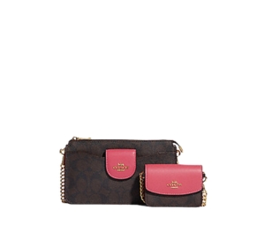 Coach Poppy Crossbody In Signature Coated Canvas and Smooth Leather With Gold Hardware Rouge