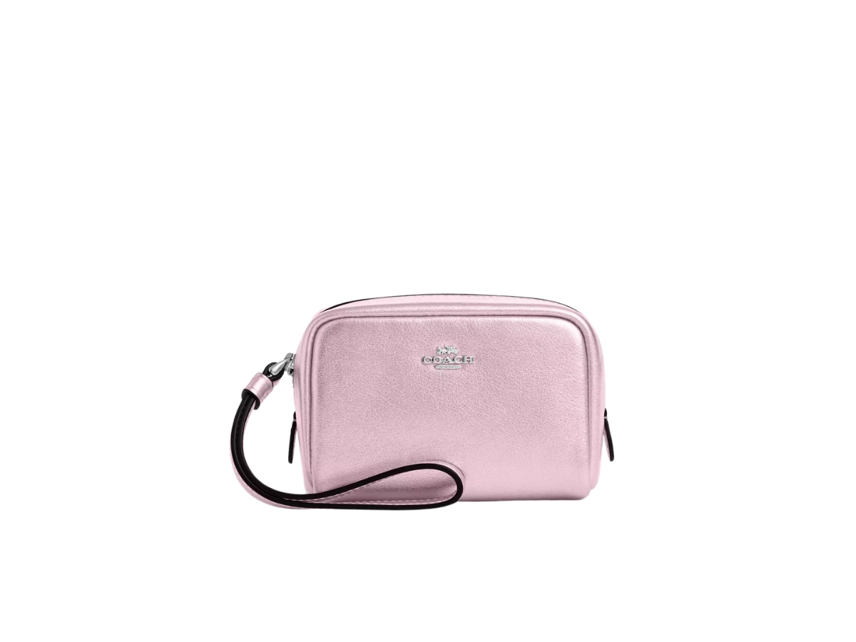 Coach Pouch Wristlet In Foil Metallic Smooth Leather With