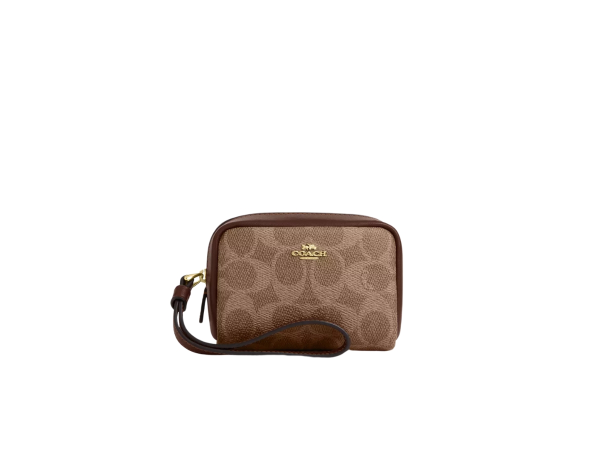 Coach Pouch Wristlet In Signature Coated Canvas With Gold