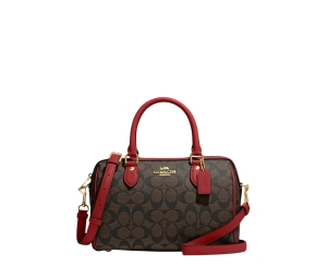 Coach Rowan Satchel In Signature Canvas With Gold Hardware Brown Red