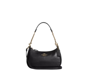 Coach Teri Shoulder Bag In Refined Pebble Leather With Gold Hardware Black