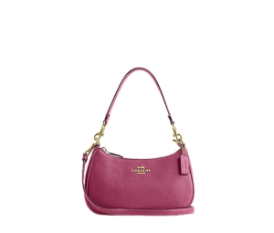 Coach Teri Shoulder Bag In Refined Pebble Leather With Gold Hardware Raspberry