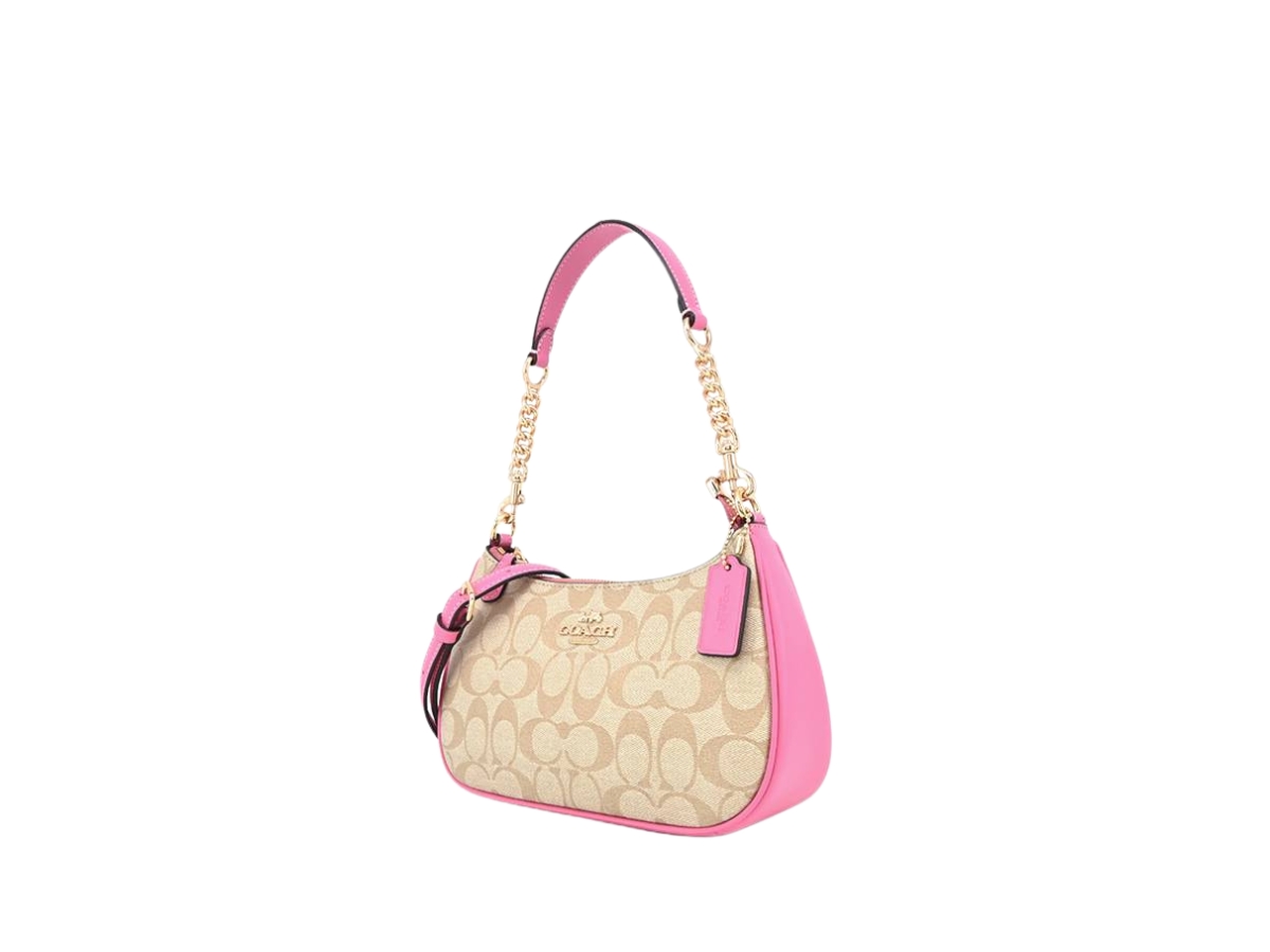 Coach teri shoulder bag in signature canvas with gold hardware pink