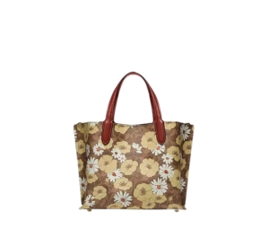 Coach Willow Tote Bag 24 In Signature Canvas-Floral Print With Metal Hardware Natural-Brown