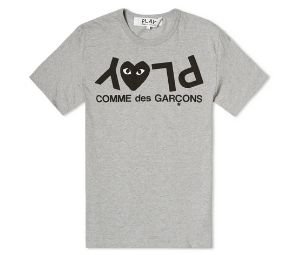 Comme Des Garcons Play Inverted Text Logo T-Shirt Grey