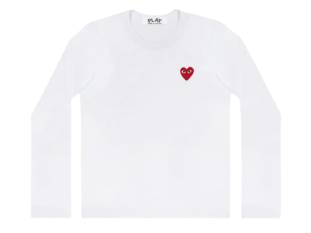 Comme Des Garcons Play Long Sleeve Stripes With Red Emblem Tee Unisex Tees 100356434grn