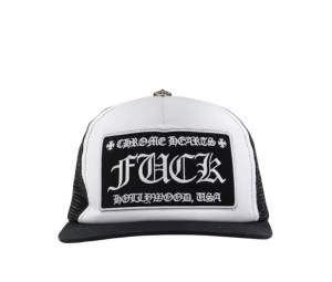 Buy Chrome Hearts  FUCK Hollywood Trucker Hat Black White at Sasom – Authentic and Ready to Ship