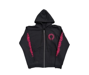 Buy Chrome Hearts Horseshoe Floral Sleeve Zip Up Hoodie Pink Black at Sasom – Authentic and Ready to Ship