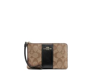 Buy Coach Corner Zip Wristlet In Signature Canvas Khaki Black at Sasom – Authentic and Ready to Ship
