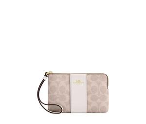 Buy Coach Corner Zip Wristlet In Signature Canvas With Stripe Sand Chalk at Sasom – Authentic and Ready to Ship