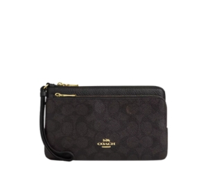 Buy Coach Double Zip Wallet In Signature Canvas Gold Walnut Black at Sasom – Authentic and Ready to Ship