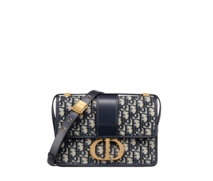 Dior 30 Montaigne Bag In Blue Obique Jacquard With Gold Finish Metal Hardware
