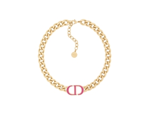 Dior 30 Montaigne Choker In Gold-Finish Metal-Rani Pink Lacquer With CD Signature