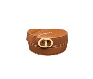 Dior 30 Montaigne Double-Link Bracelet In Cognac Calfskin And Gold-Finish Metal