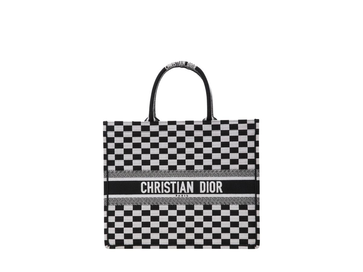 Christian Dior Embroidered Book Tote Small Houndstooth Black White - With  Love luxury