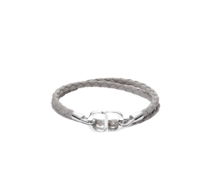 Buy Dior CD Icon Braided Leather Bracelet In Gray Calfskin And Silver-Finish Brass at Sasom – Authentic and Ready to Ship