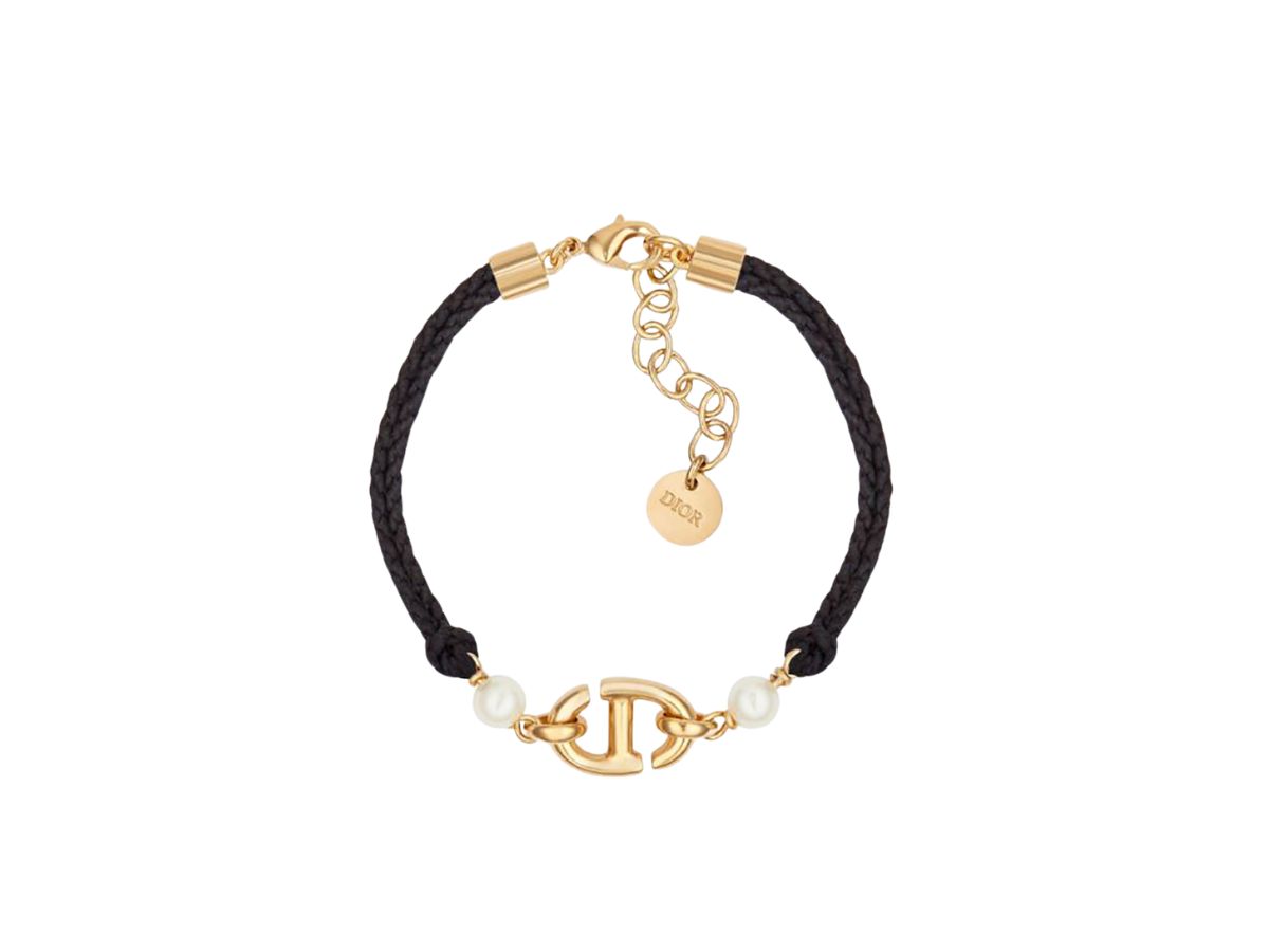 Dior CD Navy Bracelet In Gold-Finish Metal With Black Cotton And