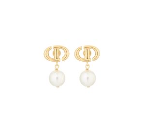 Dior CD Navy Earrings In Gold-Finish Metal And White Resin Pearls