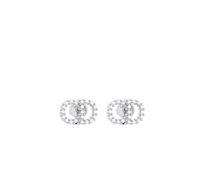 Dior Clair D Lune Earrings In Silver-Finish Metal With White Crystals