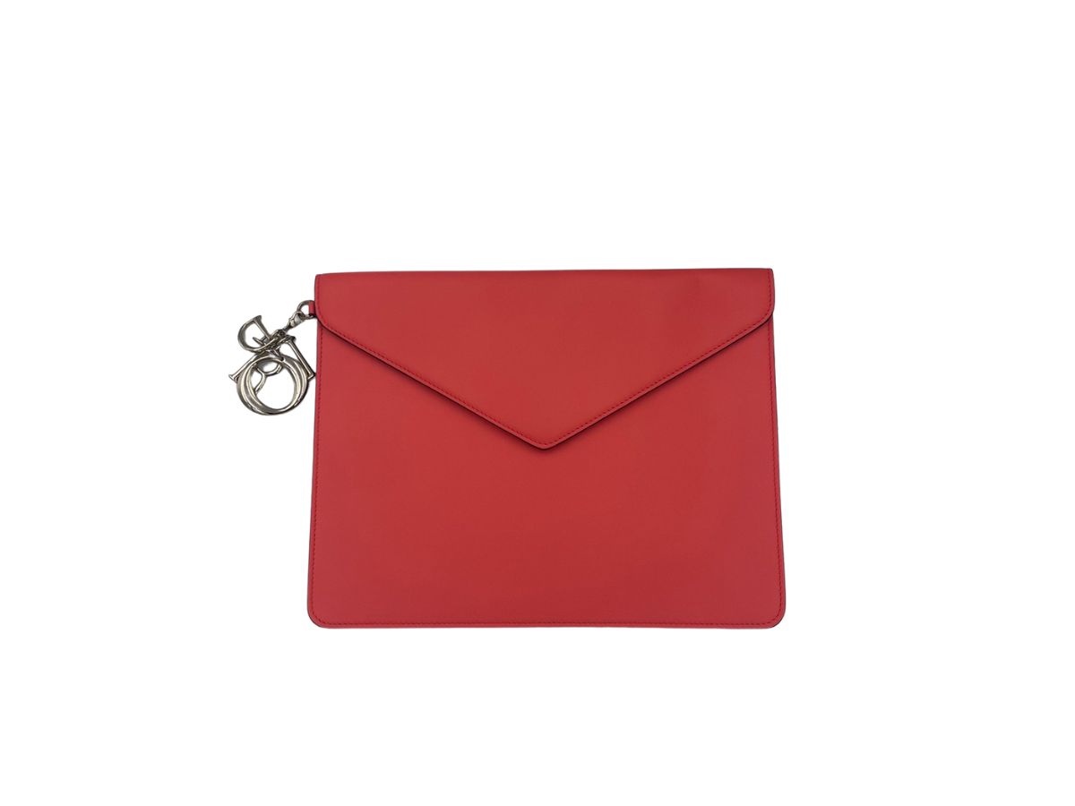 SASOM กระเป๋า Dior Clutch In Leather With SilverTone Hardware Red
