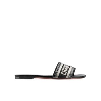 Dior Dway Slide Black and White Embroidered Cotton