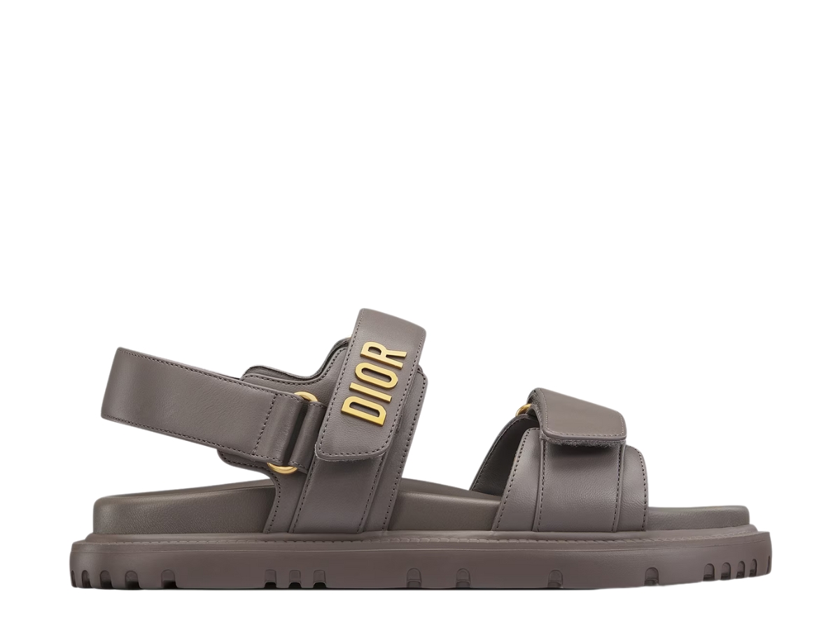 Dior Dioract Sandal In Grey Lambskin With Rubber Sole Gold