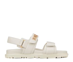 Dior Dioract Sandal In White Lambskin With Gold-Finish Metal