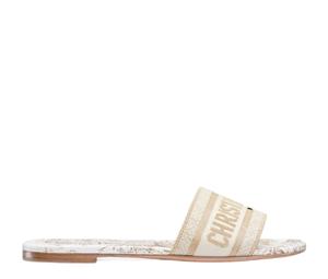 Dior Dway Slide In Cotton Embroidered With Dior Jardin d'Hiver Motif White-Gold