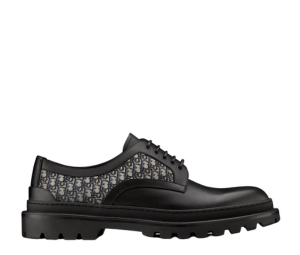 Dior Explorer Derby Shoe In Black Smooth Calfskin And Beige And Black Dior Oblique Jacquard