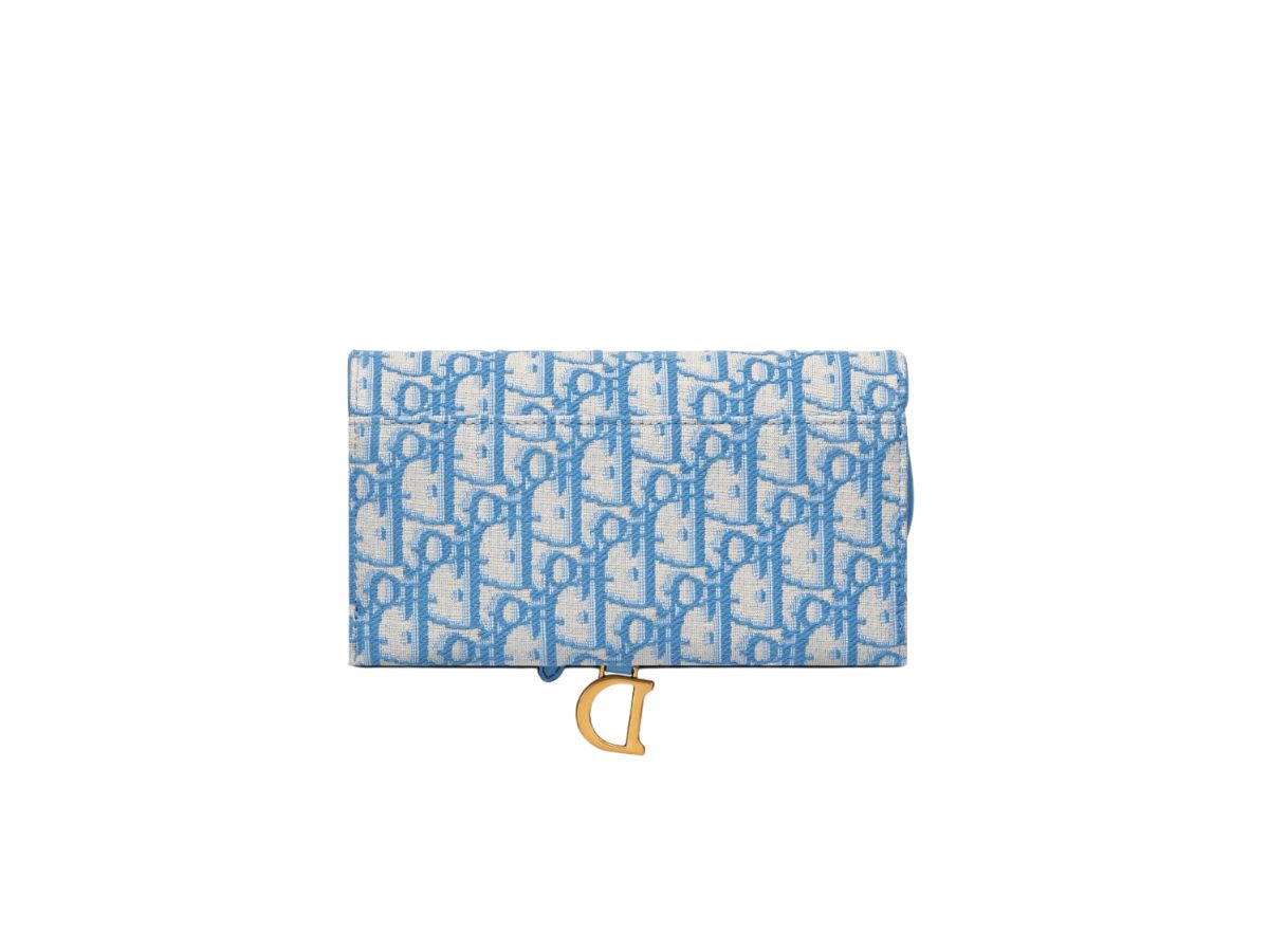 Long Saddle Wallet with Chain Blue Dior Oblique Jacquard