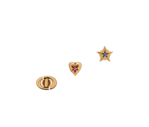 Buy Dior Lucky Charms Set of Stud Earrings In Star And Heart Detailing With Antique Gold-Finish Metal with Pink and Blue Crystals at Sasom – Authentic and Ready to Ship