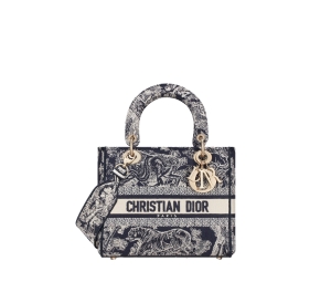 Christian Dior Medium Lady D-Lite Bag Blue Dior Palms Embroidery