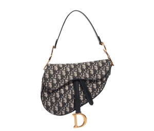 Dior Medium Saddle Bag In Blue Dior Oblique Jacquard With Gold Hardware