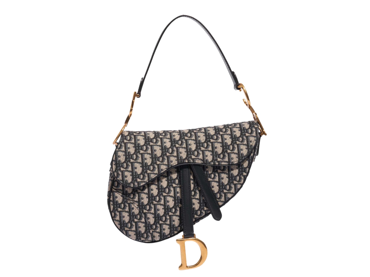 Christian Dior Mini Saddle Bag Blue Oblique Jacquard Gold Hardware