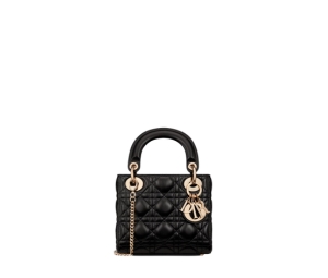 Dior Mini Lady Dior Bag In Black Cannage Lambskin With Gold-Finish Metal Hardware
