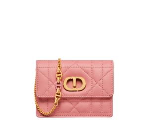 Dior Miss Caro Micro Bag In Light Pink Macrocannage Lambskin With Gold-Finish Metal And Tonal Enamel