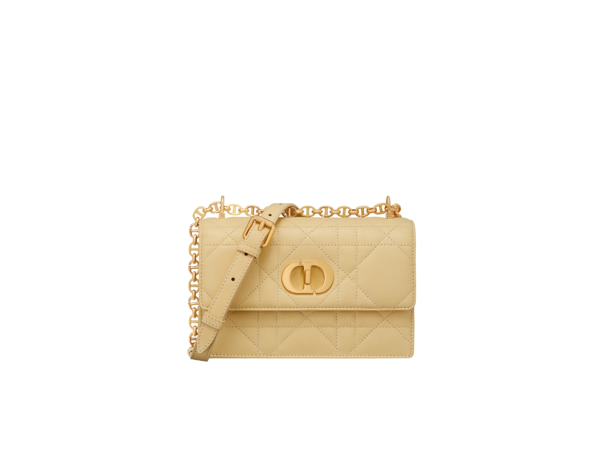 Dior Miss Caro Mini Bag In Pastel Yellow Macrocannage Lambskin