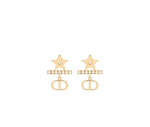 Dior Petit CD Earrings In Gold-Finish Metal with White Resin Pearls and Silver-Tone Crystals