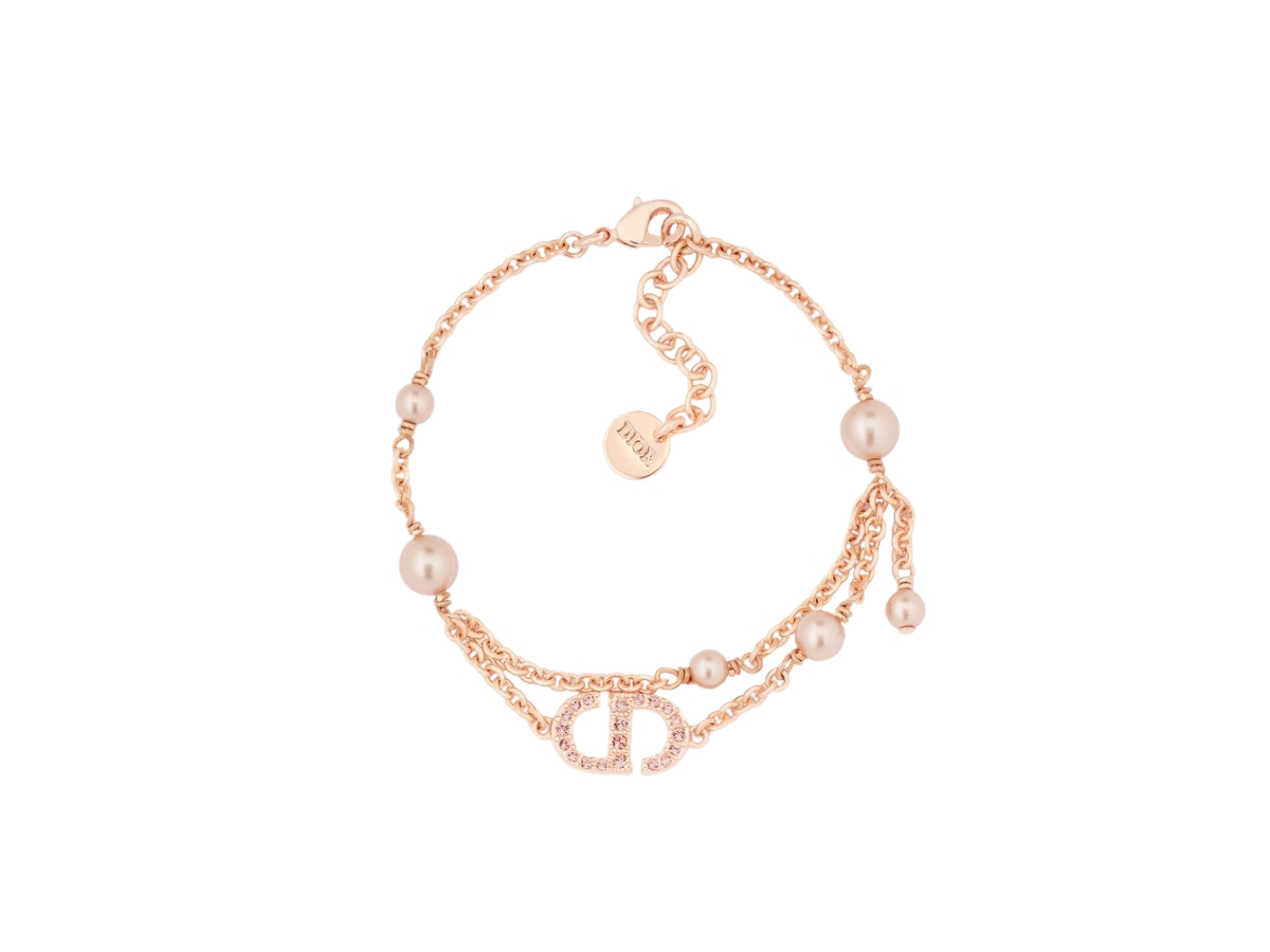 Dior Petit CD Bracelet In CD Signature Pink-finish Metal With Pink Resin Pearls And Crystals
