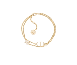 Dior Petit CD Double Bracelet In Gold-Finish Metal And White Crystals