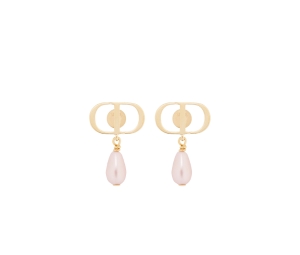 Dior Petit CD Earrings In Gold-Finish Metal and Iridescent Pink Resin Pearls