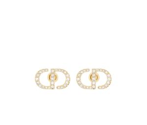 Dior Petit Cd Stud Earrings In Gold-Finish Metal And White Crystals