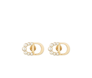 Buy Dior Petit CD Medium Stud Earrings In Gold-Finish Metal and White Resin Pearls at Sasom – Authentic and Ready to Ship
