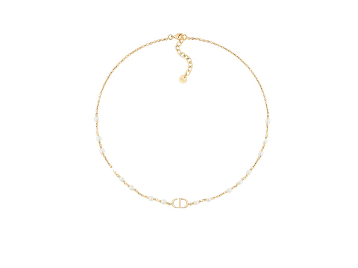 Petit CD Necklace Gold-Finish Metal with White Resin Pearls and