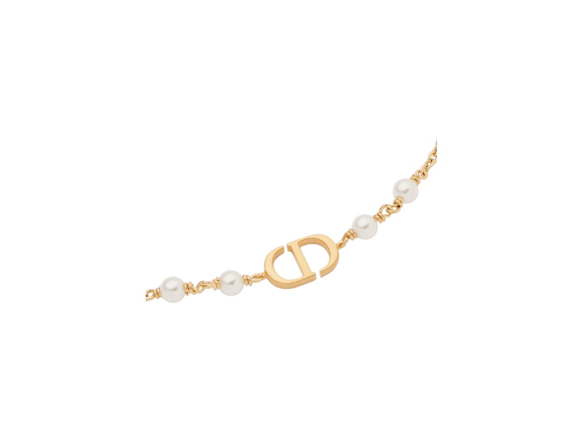 Petit CD Necklace Gold-Finish Metal with White Resin Pearls and